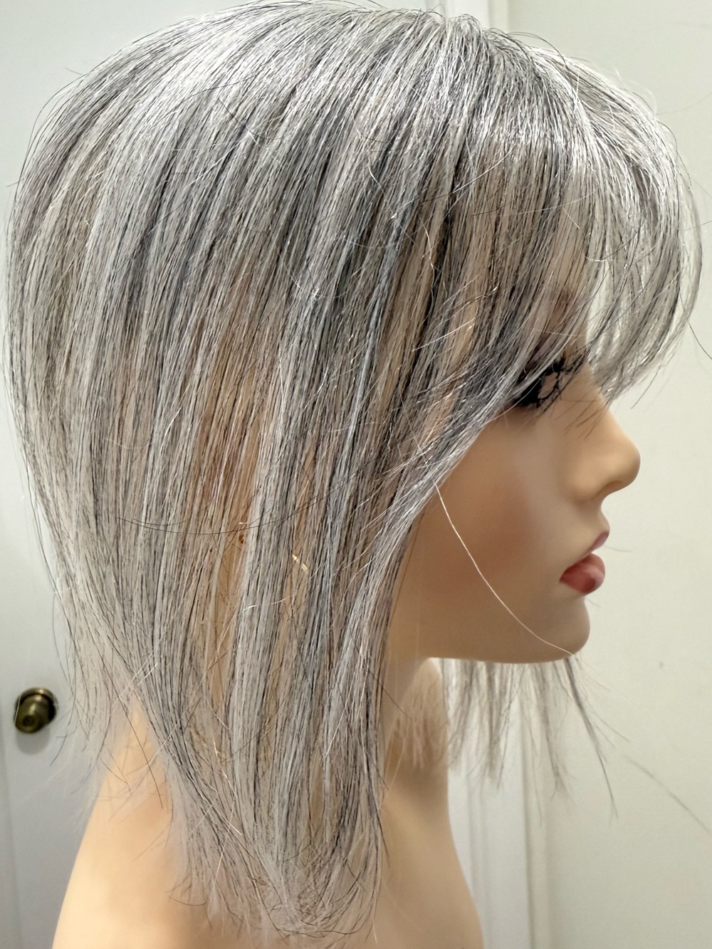 💯% 12” HUMAN Hair Topper, Center Part, Wispy bangs, Gray/Silver
